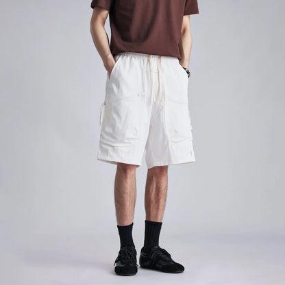 Fashion Men Techwear Diagonal Zip Big Pockets Cargo Shorts 2026 Summer Loose Breathable Outdoor Straight 5 Inch Bermuda Shorts