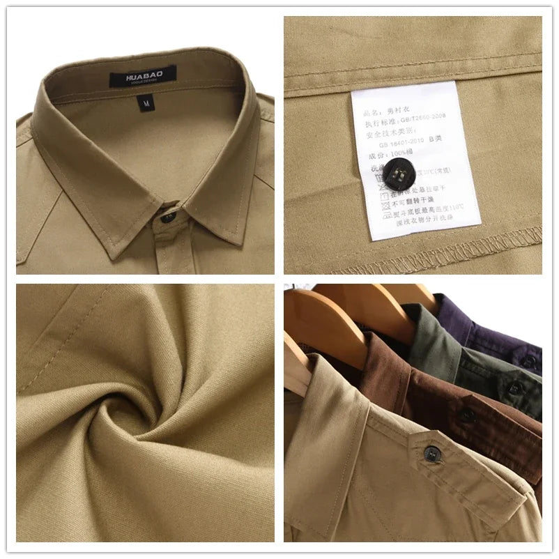 2026 Men's Epaulette Shirt Fashion Full Sleeve Epaulet Shirt Military Style 100% Cotton Army Green Shirts with Epaulets