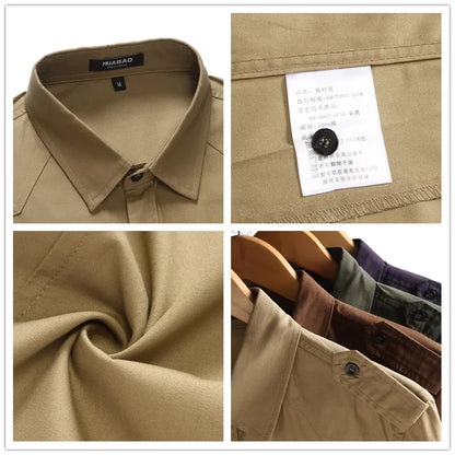 2026 Men's Epaulette Shirt Fashion Full Sleeve Epaulet Shirt Military Style 100% Cotton Army Green Shirts with Epaulets