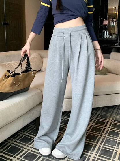 High Waist Wide Leg Sport Pants Women Loose Lazy Style Spring Autumn Casual Straight Long Trousers Comfortable High Waist