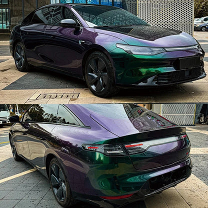 Car Wrap Vinyl Film Glossy PET Diamond Purple&Green PVC Car Engine Hood Decal Self Adhesive Motorcycle Auto Body Decoration Film