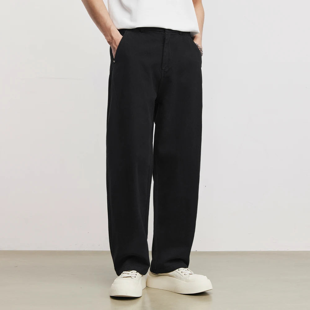 Men's Heavyweight 290g Minimalist Draping Wide Leg Pants Summer 100% Cotton Loose Commute Straight Casual Denim Long Pants