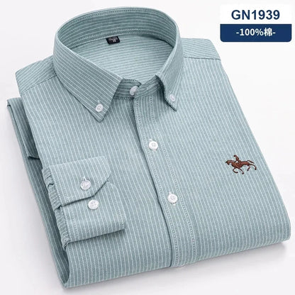 New 100% Cotton Oxford Shirt For Men's Long Sleeve Solid Casual Business Regular-Fit Formal Dress Shirts Social Blouse S-6XL