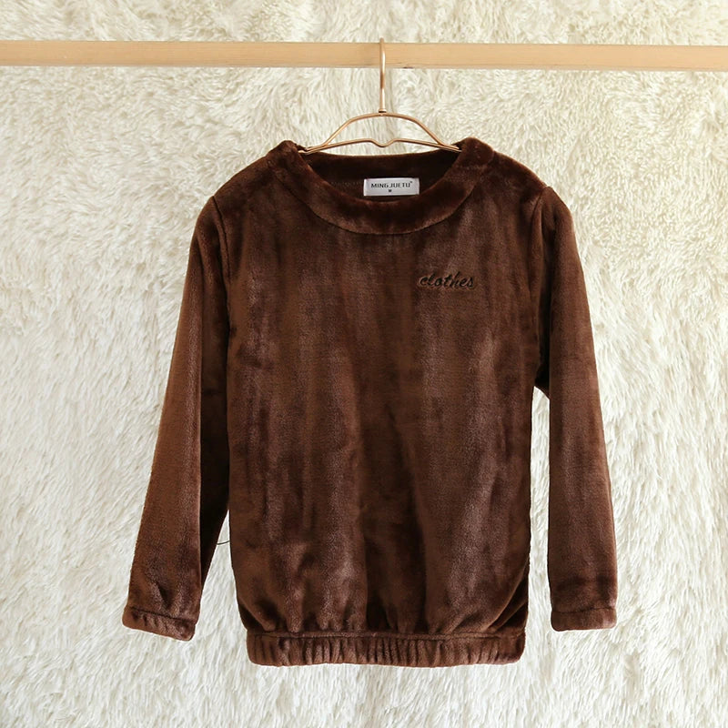 Thiened Coral Fce Spwear Men's Winter Home Clothes Long Sve round Ne Pullover Flannel Soft Warm Casual Top