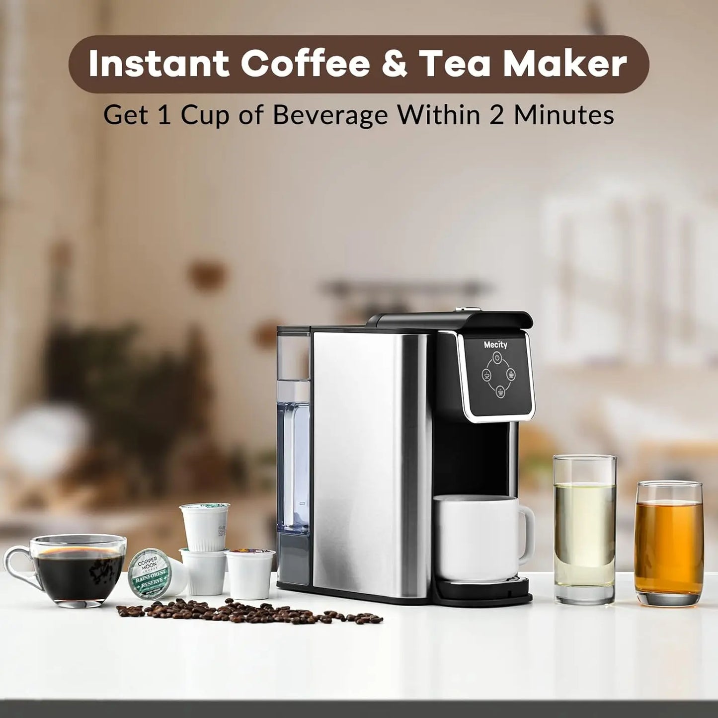 Coffee Maker 3 in 1 Single Serve Coffee Machine, Compatible with K cup Capsules, Instant Coffee Pot, Tea maker, 6,8,10 Oz Cup
