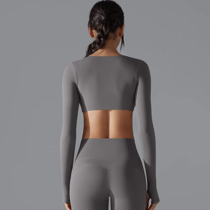 Sexy Cross Long Sleeve Sports Bra Push Up Yoga Crop Top Women Fitness Gym Workout Tops Women Brassiere Sport Female Clothing