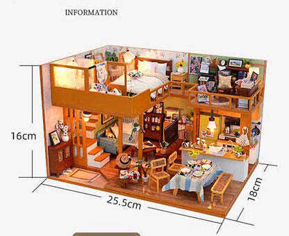 DIY Wooden Dollhouse Miniature Kit Furniture Set for Girls Handmade Model Assembly Toy Educational Birthday Gift for Children