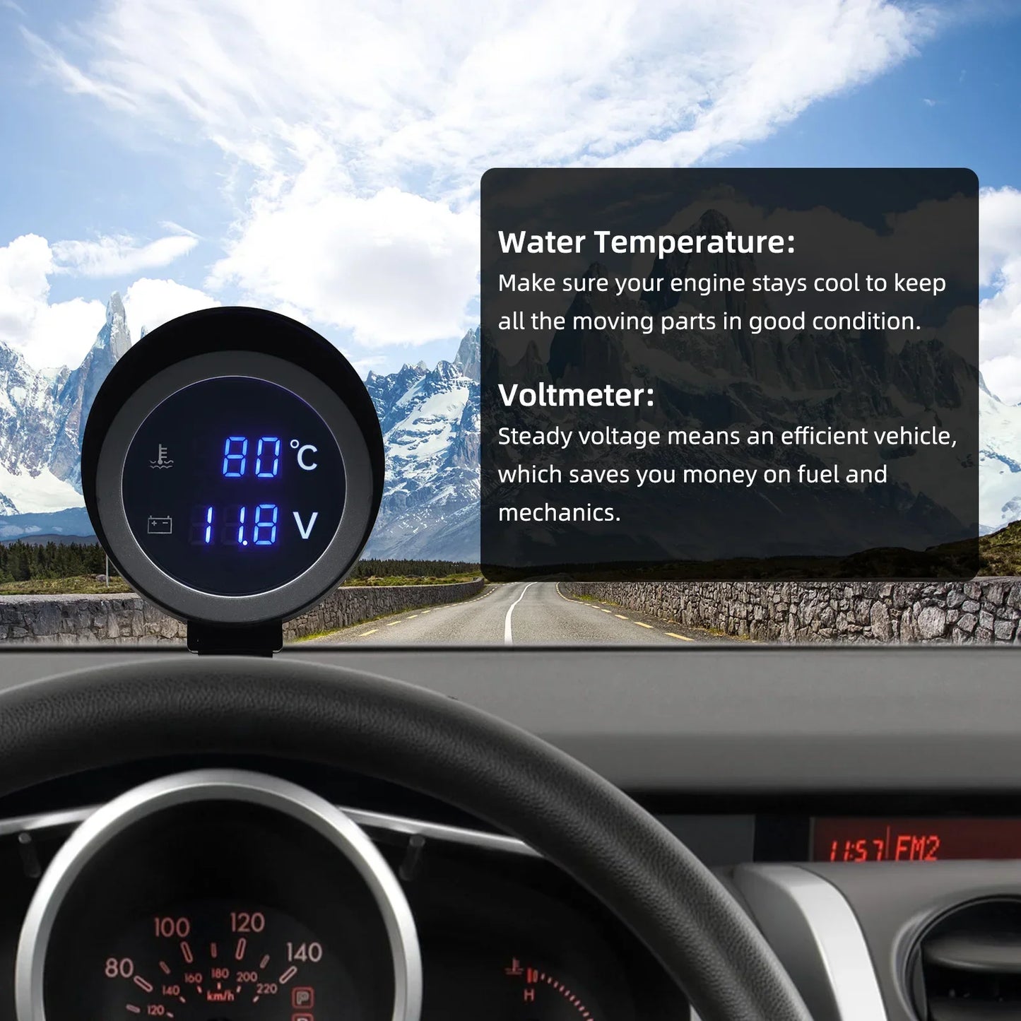 2 IN 1 Water Temperature Gauge Digital Led Voltmeter Water Temp Joint Pipe Sensor Car Truck Motorcycle Car Temperature Sensor