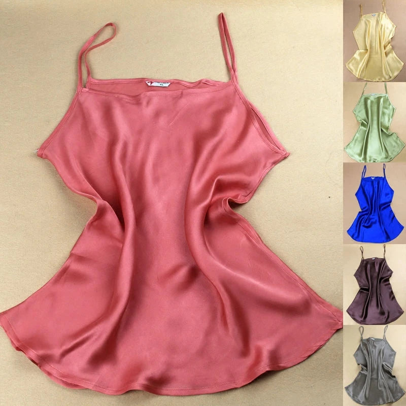 100% mulberry silk, silk, satin, breathable candy color, short backing, small suspender vest for women.