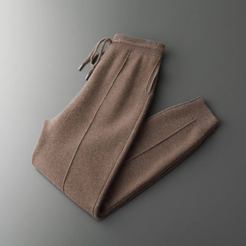 Men's Cashmere Pants Smart Casual Pencil Pants Autumn Winter Thick Soft Warm Trousers 100% Merino Wool Knit Pants Korean Style