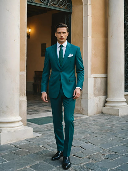 Emerald Green Men's Regular Fit Suits Set 2 Pieces Wedding Wear Customized Elegant Notched Lapel Tuxedo For Business Party Prom