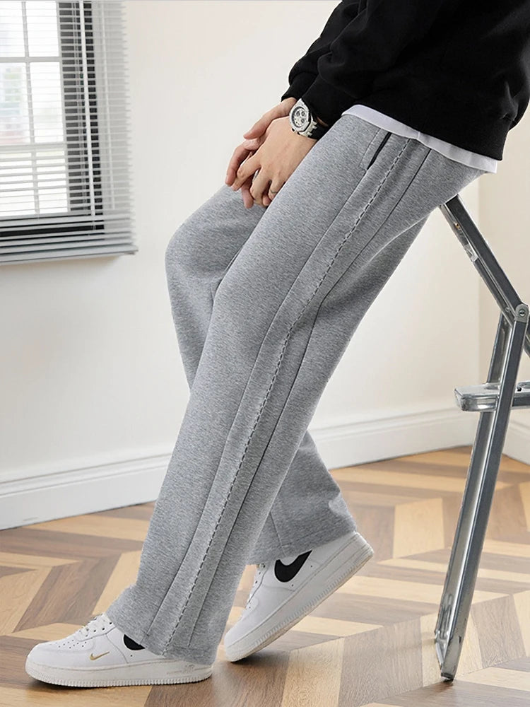 2025 Autumn New Heavy Cotton Sweatpants Men High Quality Air Layer Fabric Loose fit Straight Sport Pants Draped Knitting Trouser