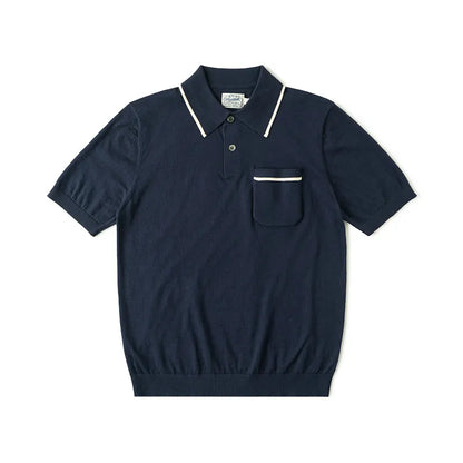 Non Stock Men's Short Sleeve Knit Polo Shirt Vintage Slim Fit Cotton Casual Breathable Golf Tennis Sportswear
