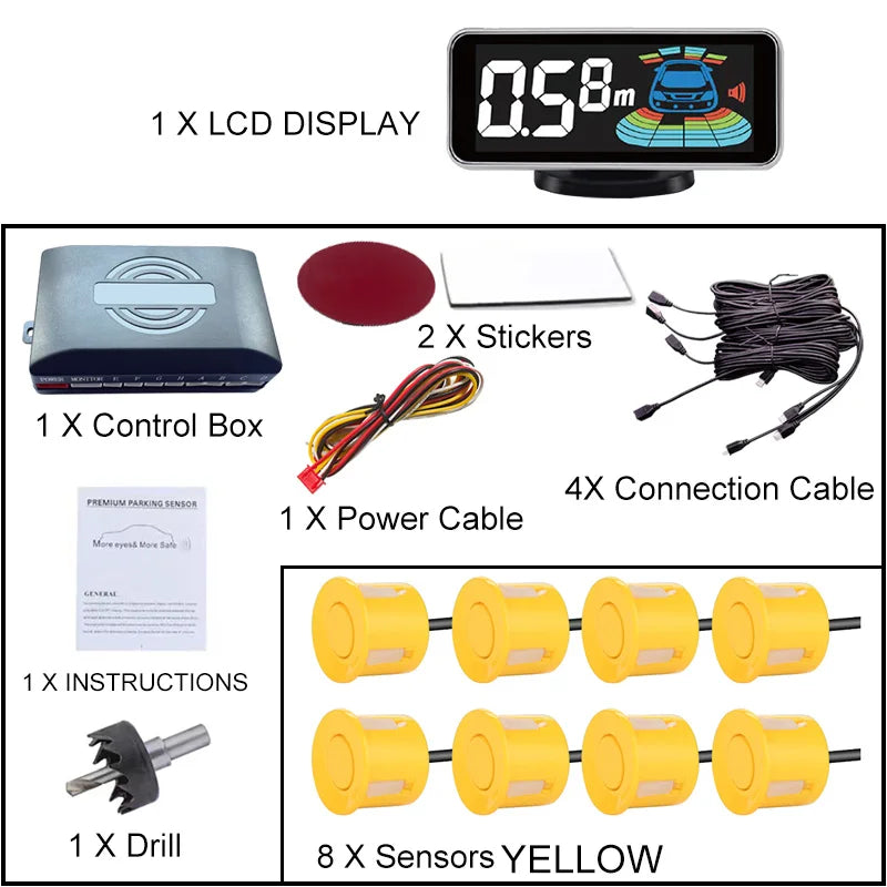 8 Radar Parking Sensor Kit Backlit LED Display Parktronic Backup Detector Assistant Car Parking System