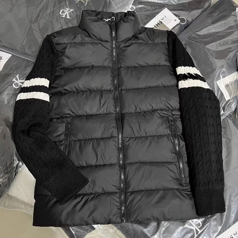 Thiened Knitted Sweater Stand Collar down Cotton Jaet Men's Winter Warm Outerwear Polyester Fiber Long Sve Casual Coat