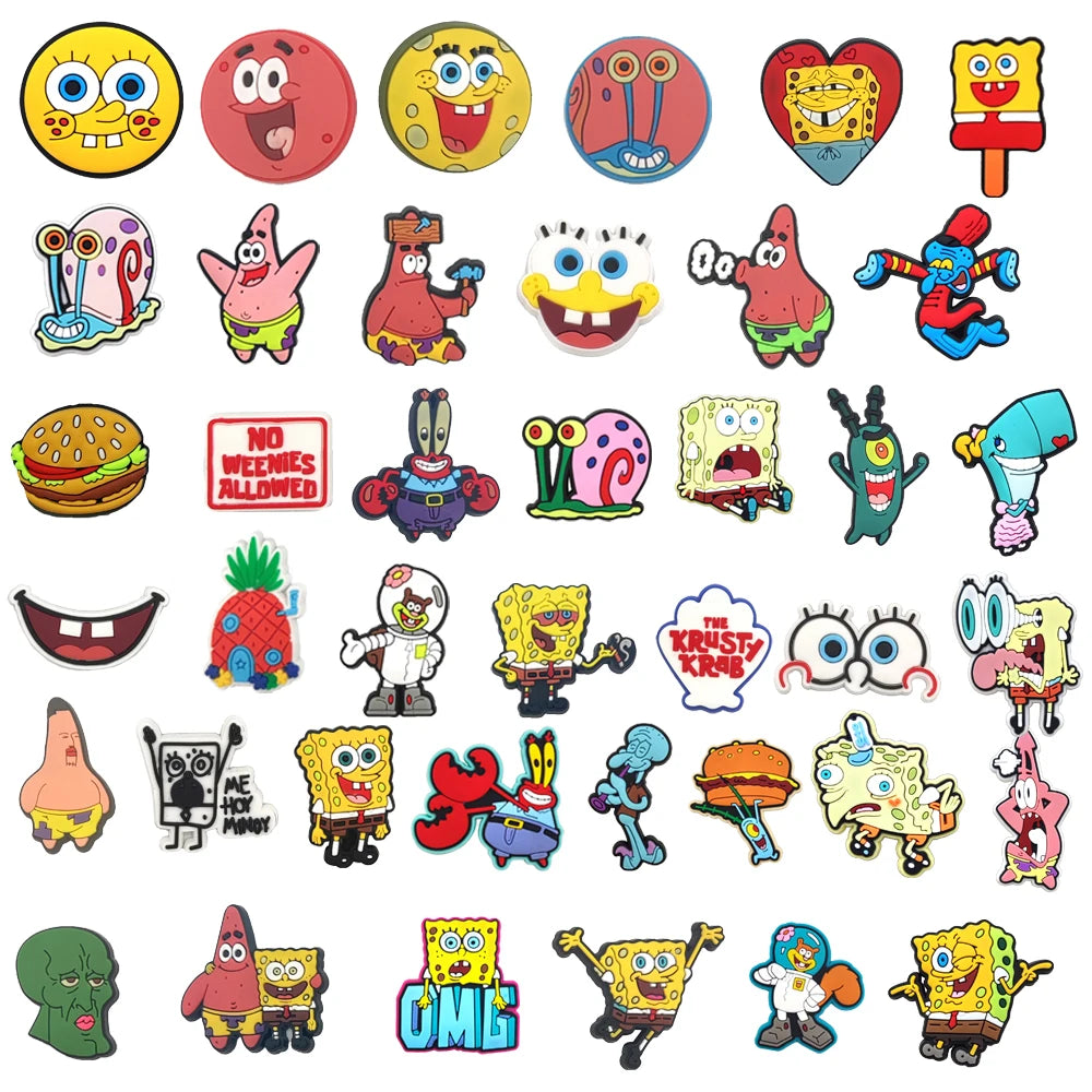 Hot Sales Potdemiel Cartoon Cute Sponge Series PVC Shoe Charms Accessories DIY Creativity Shoe Decorations Buckle Gifts