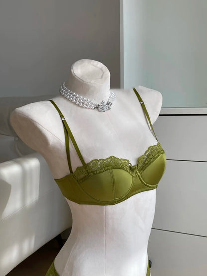 Hot Sale French Style Lace Satin Lingerie Set For Women, Sexy Push Up Thin Comfortable Breathable Daily Wear Intimates Bra Set
