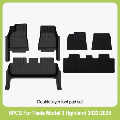 For New Tesla Model 3 Highland Car Floor Mats All-inclusive Threshold Style Foot Pads TPE Cargo Liner Seat Backrest Protective
