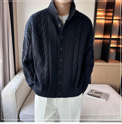 Cashmere knitted cardigan jacket men's spring and autumn high-end jacquard casual men's sweater new