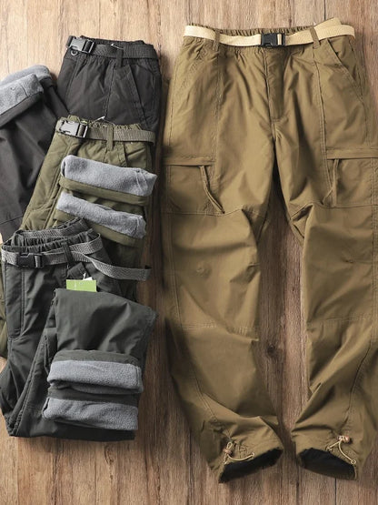 Men's Winter Thick Outdoor Workwear Trousers Waterproof Windproof Warm Cotton Straight Leg Mountain Climbing Pants High Waist...