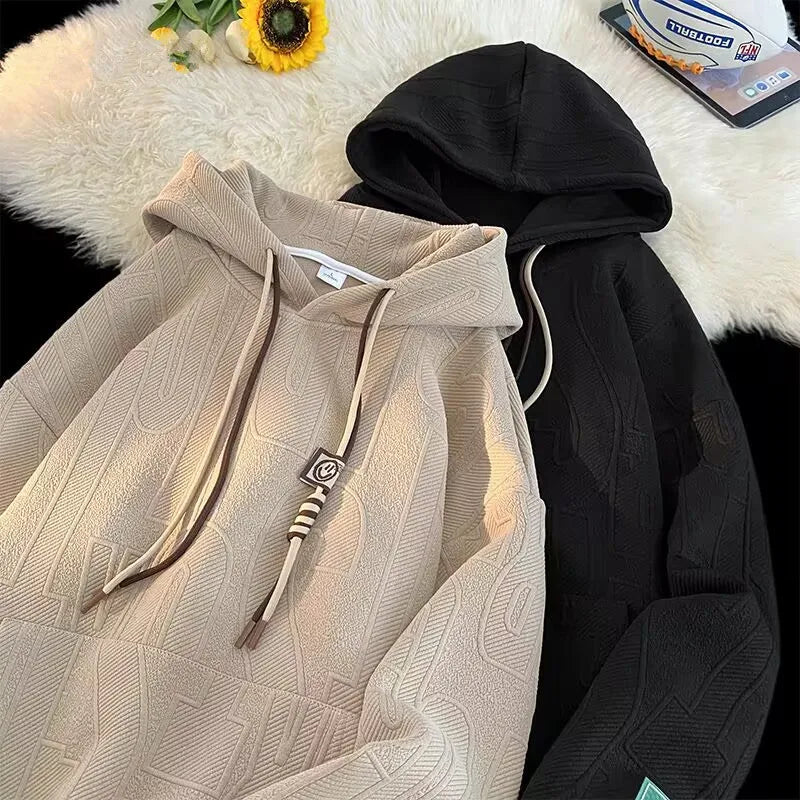Men's Hoodie Sweatshirt Fleece Lined Thickened Loose Fit Autumn Winter New Style Casual Wear Student Large Size Hoodie
