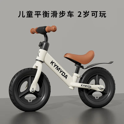 KYMIDA Balance Bike No Pedal Gliding Bike Adjustable Height High Carbon Steel Frame Integrated Hub Solid Tires Outdoor Sport