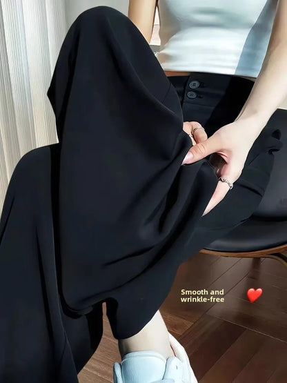 High Waist Straight Leg Suit Pants Women's Summer Thin Large Size Fat MM Hip Covering Slim Wide Leg Trousers Korean Style