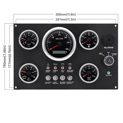 Boat Dashboard 5 Gauge Set Switch Panel 85mm Tachometer 3000rpm-8000rpm+52mm Voltmeter Oil Press Fuel Level Meter Customized