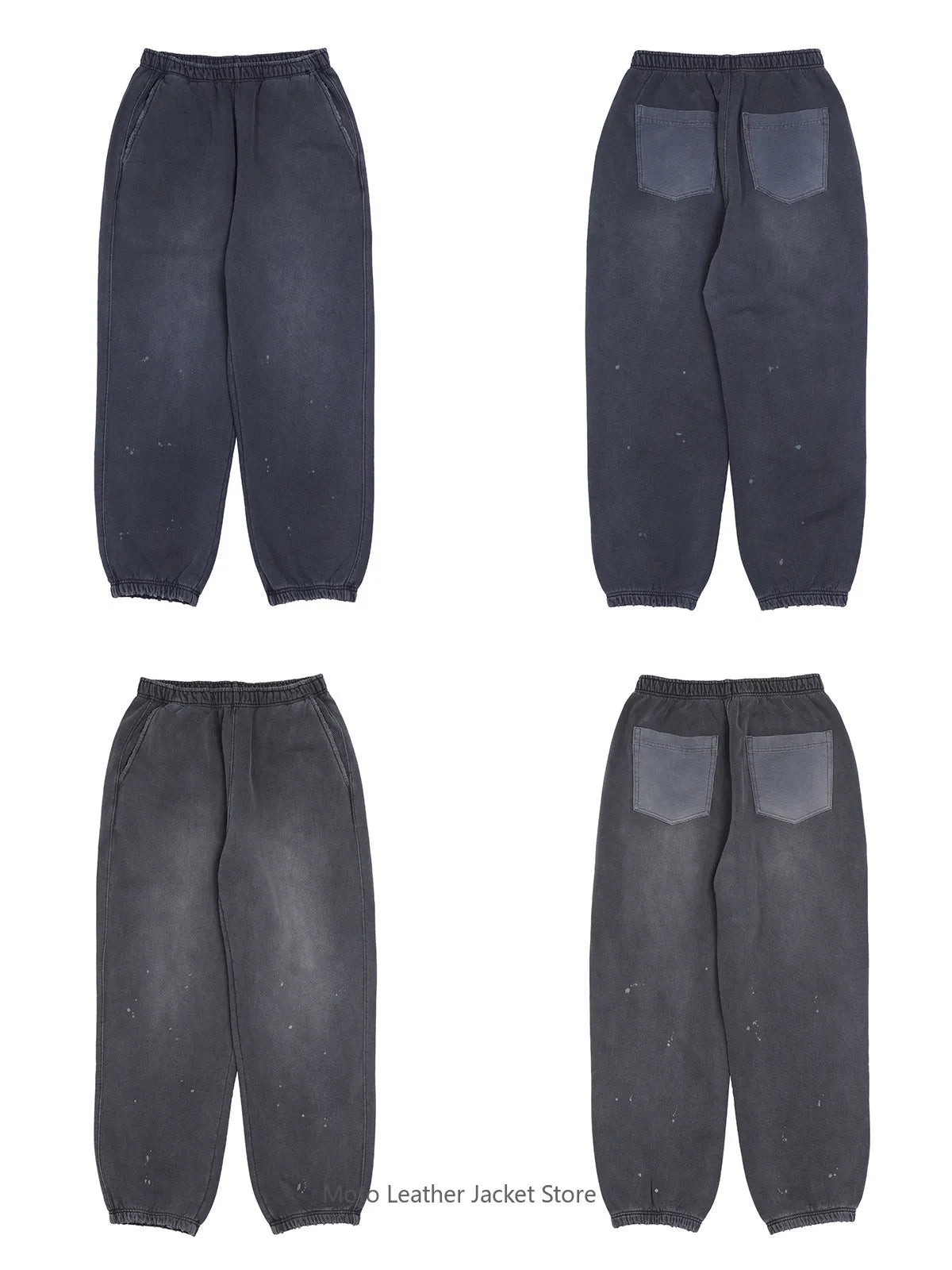 Vintage Sports Knit Sweat Pants Elastic Drawstring Splash Ink Versatile Casual Fleece Cuffed Joggers