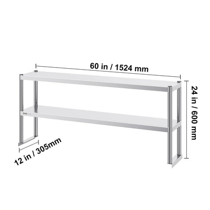 SucceBuy Stainless Steel kitchen worktable Overshelf with Height Adjustable Overshelf Prep Work Table for Kitchen Restaurant