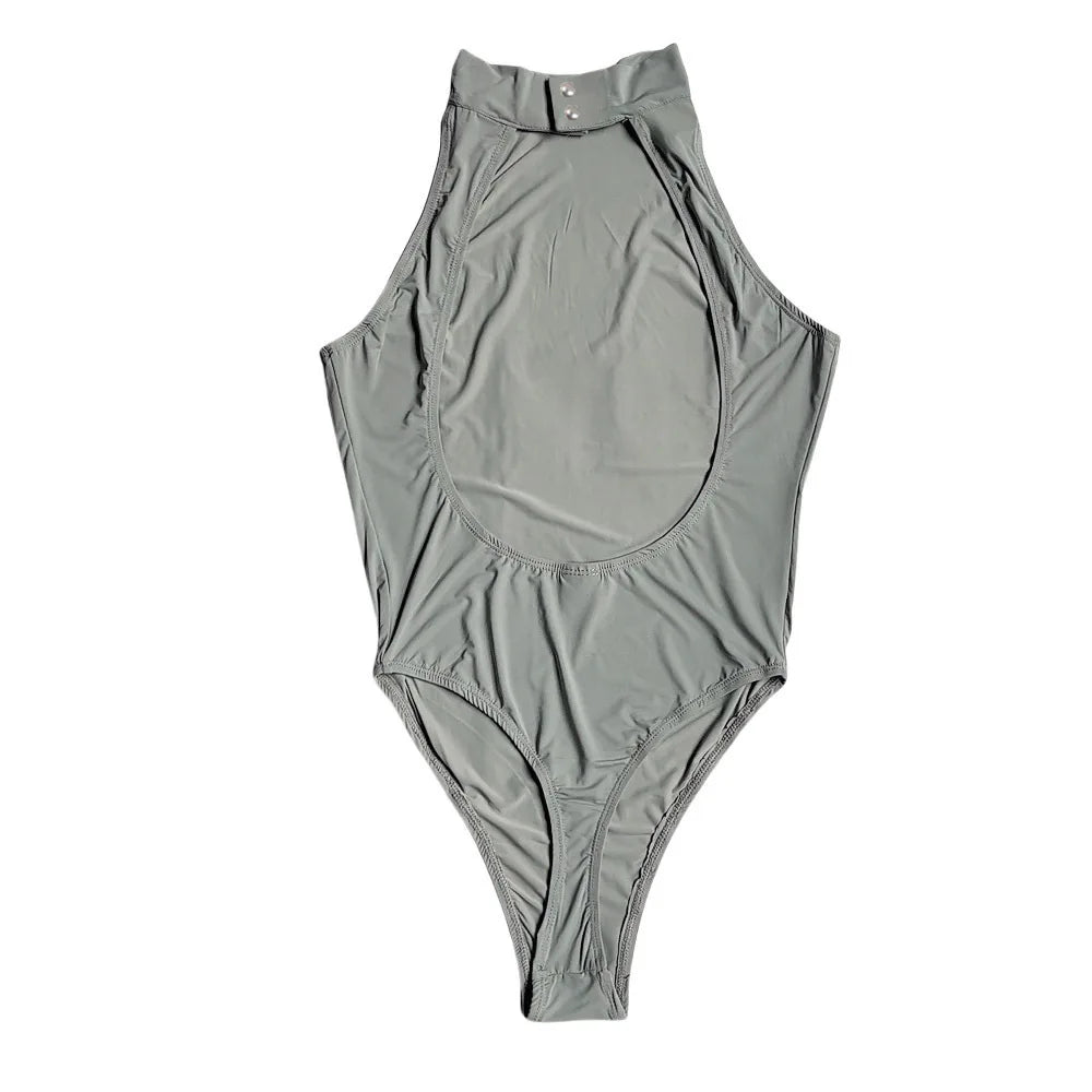 Fashion High Cut Thong Bodysuit Tops Women's Ice Silk Shiny Sheer See Through Tights Backless Elastic Sexy Shaper Wear Leotard