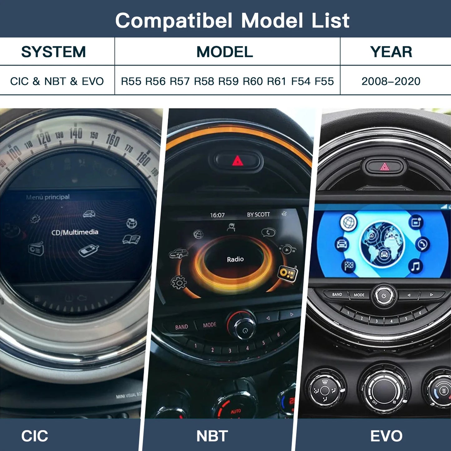 Wireless CarPlay Android Auto for BMW Mini R55 R56 R57 R58 R59 R60 R61 F54 F55 Clubman Countryman Hardtop John Cooper F56 F57