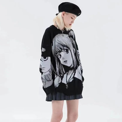 Japanese Style Women Spring Autumn Y2K Hip Hop Streetwear Harajuku Sweater Vintage Anime Girl Knitted Pullover Sweaters Clothes