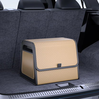 Car Trunk Organizer with 4-Point Magnetic Closure – PU Leather, Reinforced ABS Frame, Fits SUV, Sedan, and Home Use