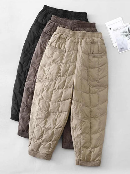 Women's Quilted Pants Casual Lightweight Thickened Warm Harem Style Straight Leg High Waist Long Trousers Winter Fashion