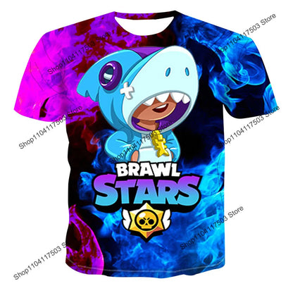 Brawler Leon Shooter Kids T-shirt Shooting Game Spike 3D Print Tshirt Boys Girls Cartoon Tops Teen Clothes