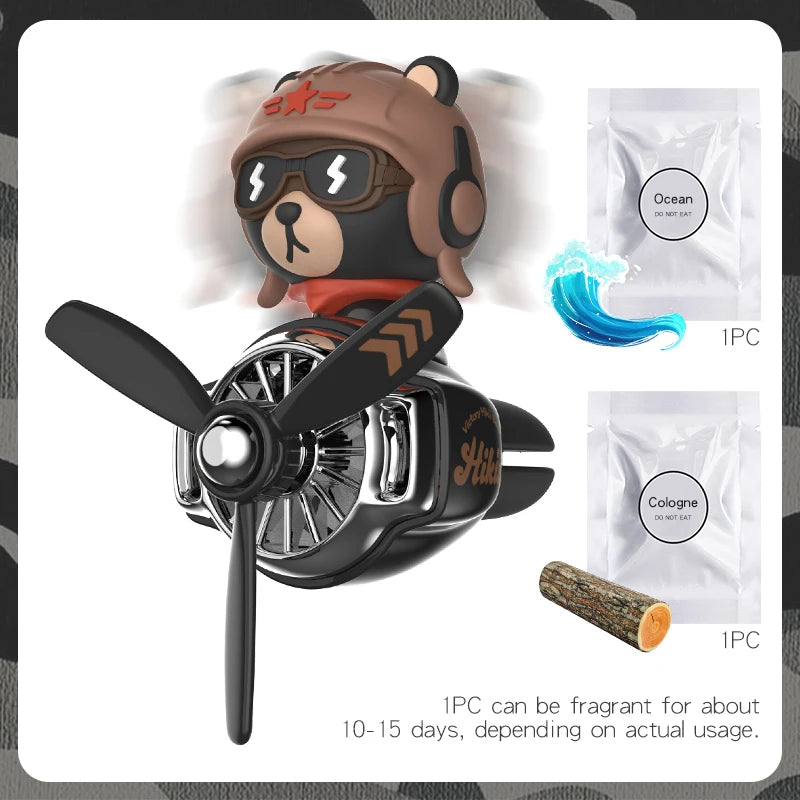 Rotating propeller plane pilot bear car air freshener accessories decoration vent outlet perfume fragrance diffuser ornament men