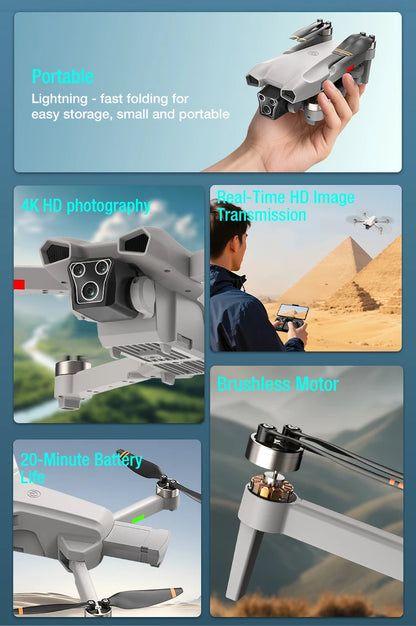 FPV 8K 3-Camera RC Drone Professional Quadcopter Aircraft Gesture Shooting Brushless 360° Roll Optical Hover Helicopter Toy Gift