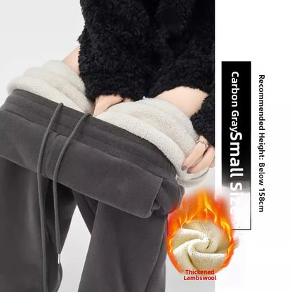 Gray Lamb Velvet Sport Pants Women's High Waist Drapey Fleece Wide Leg Casual Small Size Thickened Cotton Pants
