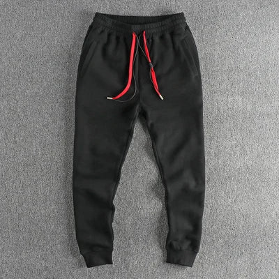 Autumn Winter New American Retro Thickened Velvet Sweatpants Men's Simple Washed Heavyweight Drawstring Sports Ankle-tied Pants