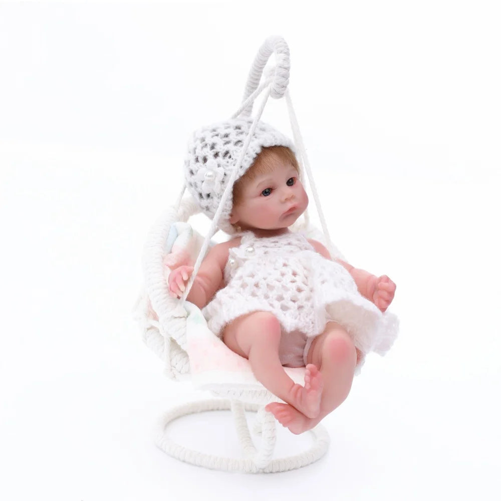 Cloveray 8 inch Mini Full Body Soft Silicone Realistic Reborn Baby Doll Super Cute Solid Silicone Doll High Quality Toy Kid Gift
