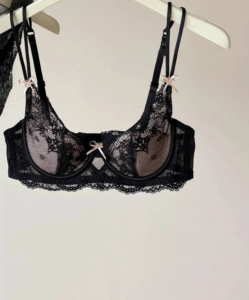 French Style Women's Minimizer Bra Sexy Lingerie Set Large Breast Support Half Cup Soft Underwire Anti Sagging Comfort Thin Bras