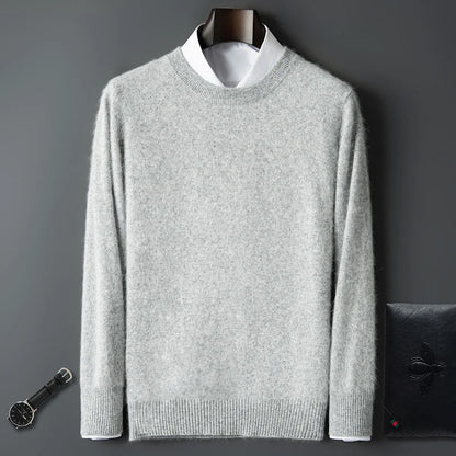 100% Pure Mink Cashmere Men's Round Neck Sweater For Autumn Winter, Casual Knitted Long Sleeved Pullover Sweater Men's Clothng
