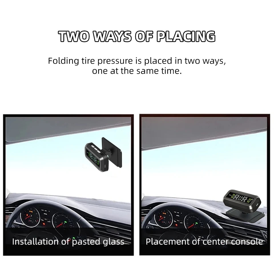 K44 Tire Pressure Monitoring System Temperature Warning 4 Sensors Adhesive Windshield Solar TPMS Car Tyre Pressure Monitor