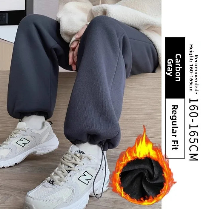 Thickened Fleece Women's Sports Pants Autumn Winter New Style Casual Loose Wide Leg Sweatpants High Waist Polyester Fiber