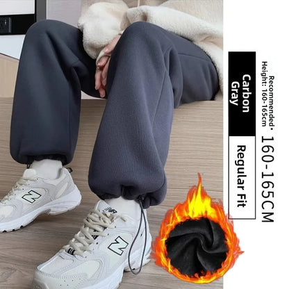 Thickened Fleece Women's Sports Pants Autumn Winter New Style Casual Loose Wide Leg Sweatpants High Waist Polyester Fiber