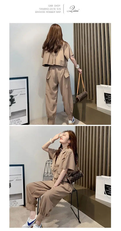 Fashionable Youthful Workwear Career Two-Piece Set Summer New Light Maturity Hepburn Style Quality Polyester Fiber Long Pants