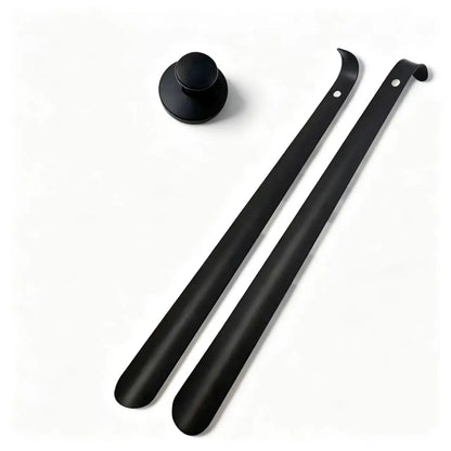 Premium Stainless Steel Shoe Horn with Stainless Steel Suction Holder Set, Punch-Free, Long Handle, Ideal for Seniors & Pregnant