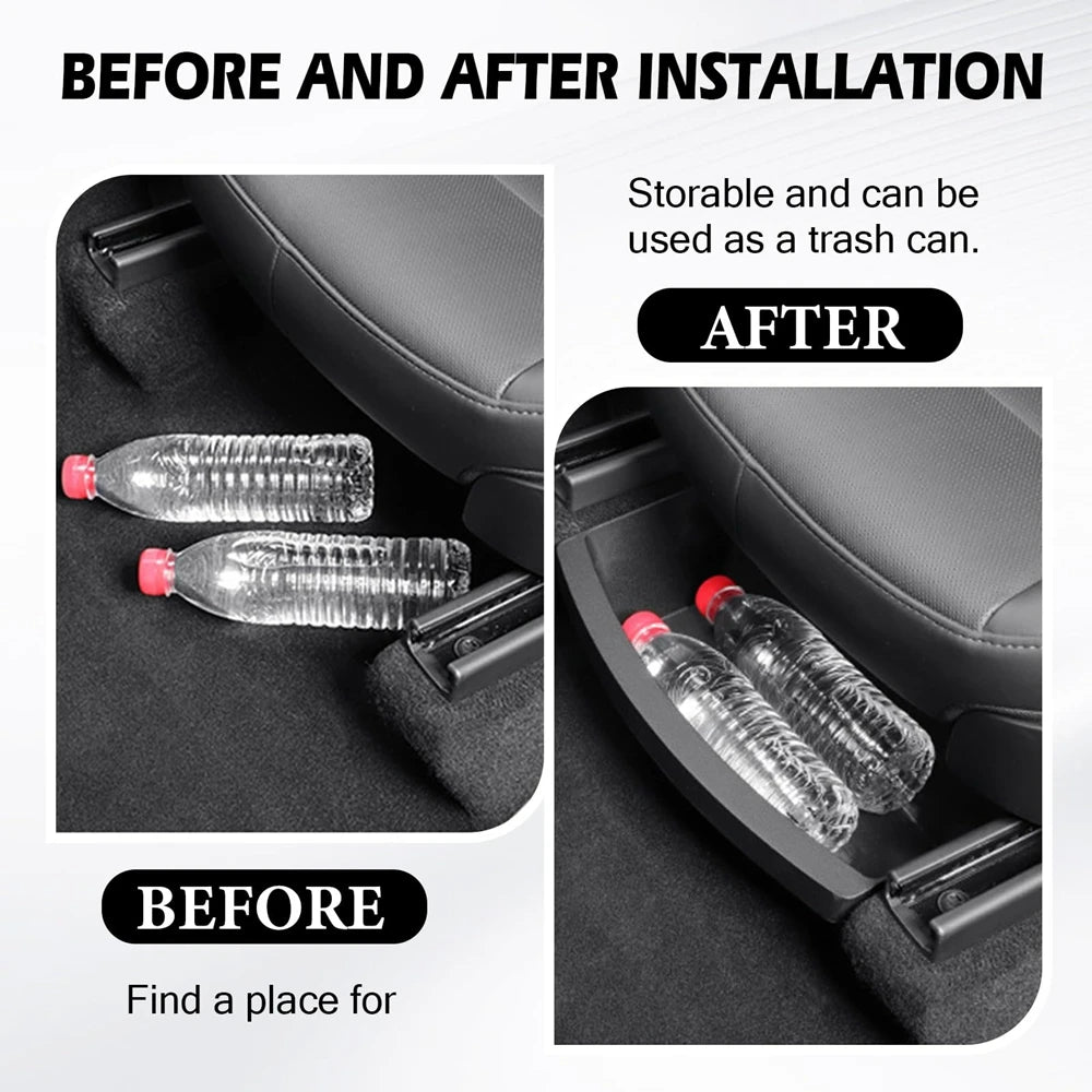 Under Seat Storage Box Organizer for Tesla Model Y Juniper 2025 2026 Underseat Storage Tray Bin Trash Can Car Travel Accessories