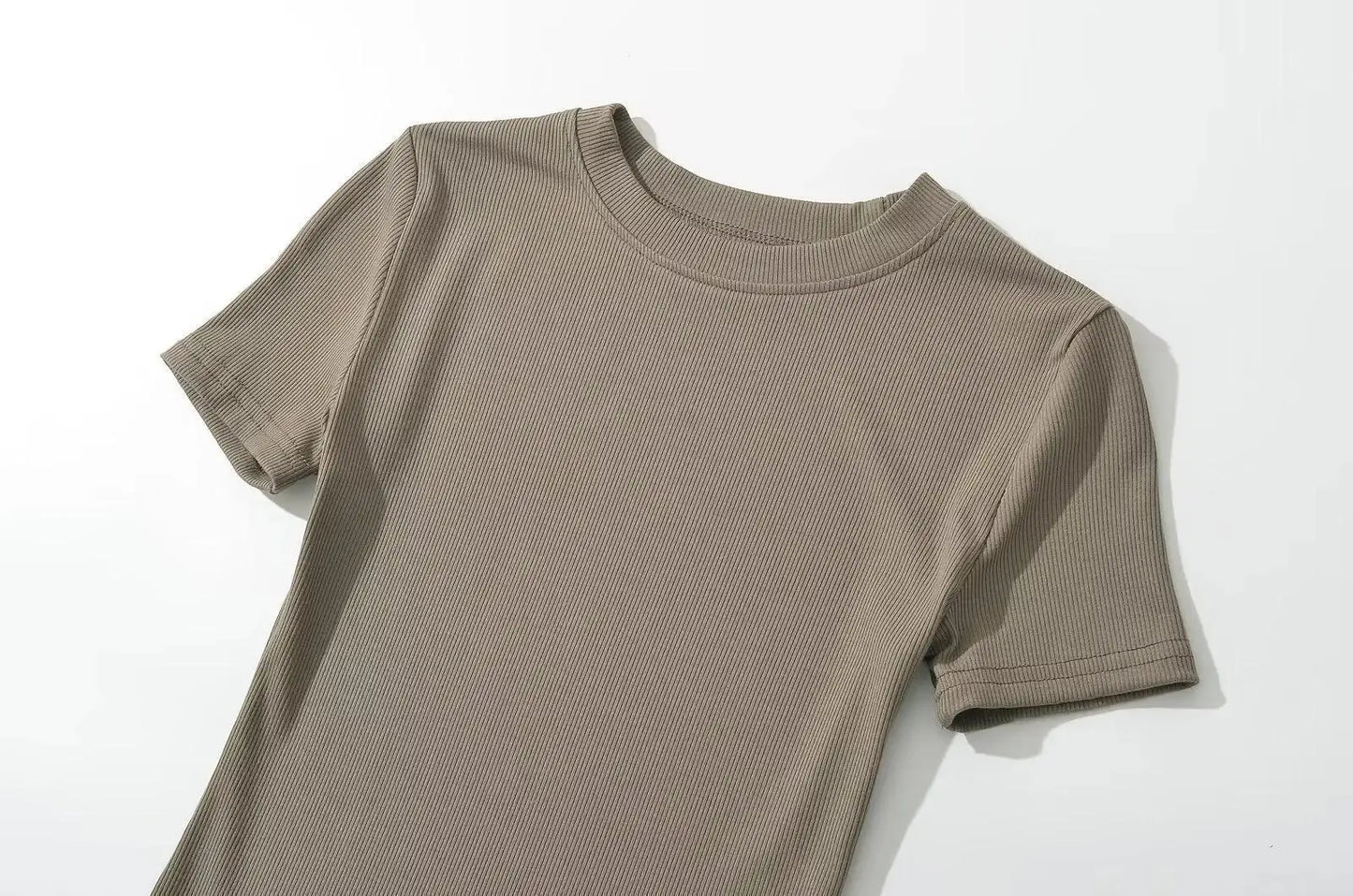 Summer Short Sleeve O-neck Knitted Bodysuits Women Stretchable Slim Basic Solid Color Tops